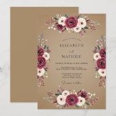 Invitation Mariage rustique burgundy dépeint (Devant / Derrière)