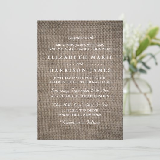 Invitation Mariage Rustique Burlap (Debout devant)