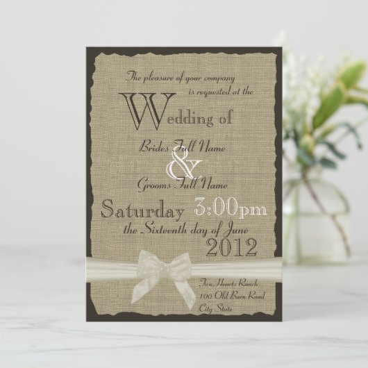 Invitation Mariage rustique Burlap and Bows 5x7 (Debout devant)