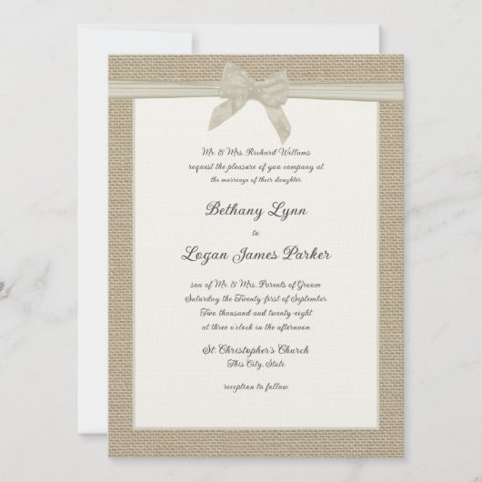 Invitation Mariage rustique Burlap et Bow (Devant)