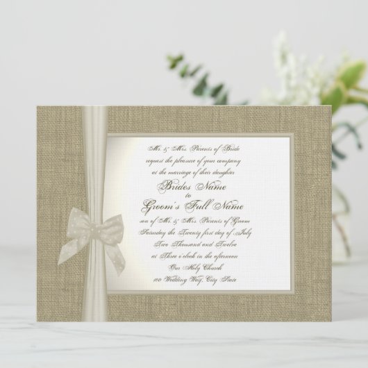 Invitation Mariage rustique Burlap et Bow (Debout devant)
