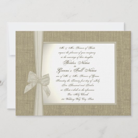 Invitation Mariage rustique Burlap et Bow (Devant)