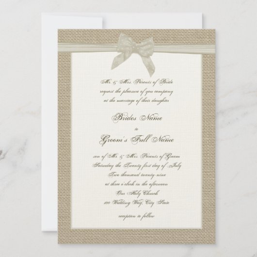 Invitation Mariage rustique Burlap et Bow (Devant)