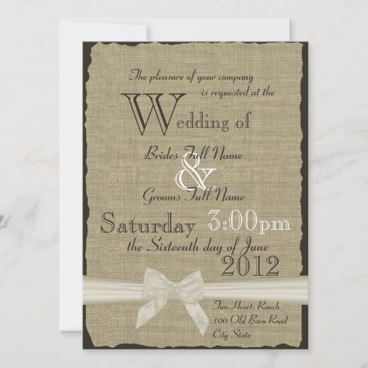 Invitation Mariage rustique Burlap et Bows (Devant)
