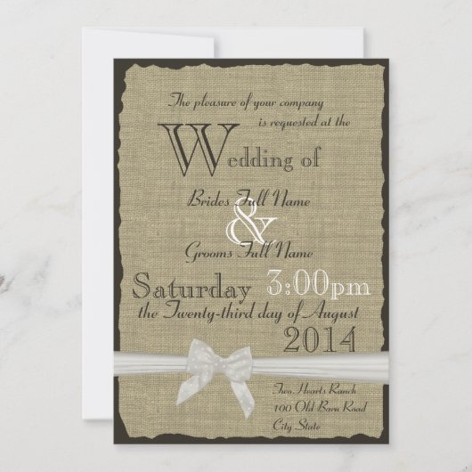 Invitation Mariage rustique Burlap et Bows (Devant)