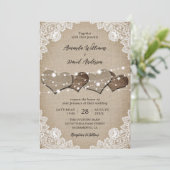 Invitation Mariage Rustique Burlap Lace (Debout devant)
