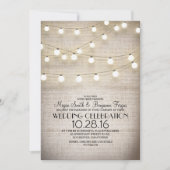 Invitation Mariage Rustique Burlap Lace et String Lights (Devant)