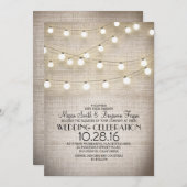 Invitation Mariage Rustique Burlap Lace et String Lights (Devant / Derrière)
