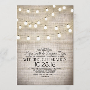 Invitation Mariage Rustique Burlap Lace et String Lights
