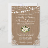 Invitation Mariage rustique Burlap Lace Lights Floral Invitat (Devant)