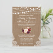 Invitation Mariage rustique Burlap Lace Lights Floral Invitat (Debout devant)