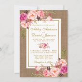 Invitation Mariage Rustique Burlap Rose Floral Mariage Invite (Devant)