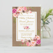 Invitation Mariage Rustique Burlap Rose Floral Mariage Invite (Debout devant)