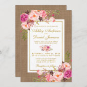 Invitation Mariage Rustique Burlap Rose Floral Mariage Invite (Devant / Derrière)