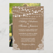 Invitation Mariage Rustique Burlap String Lights Lace Invitat (Devant / Derrière)
