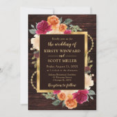 Invitation Mariage Rustique Burnt Orange Red Fall Flowers (Devant)