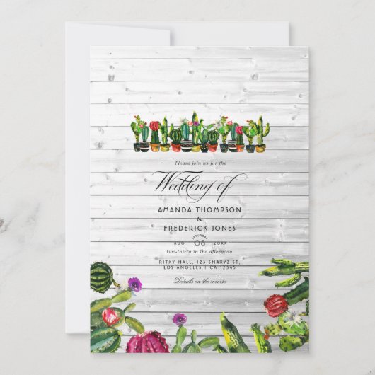 Invitation Mariage rustique Cactus Succulents (Devant)