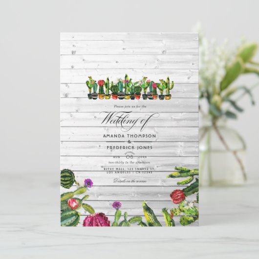 Invitation Mariage rustique Cactus Succulents (Debout devant)