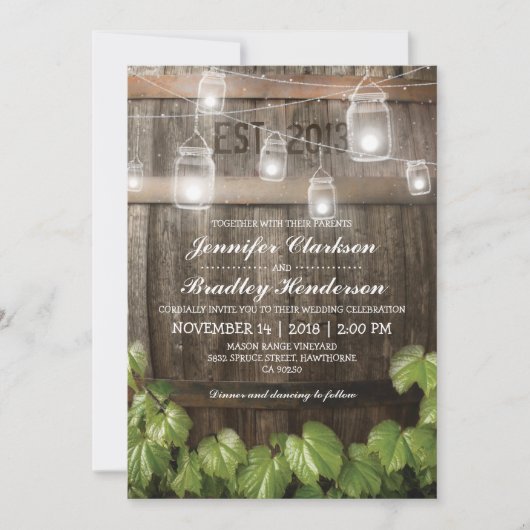Invitation Mariage Rustique Campagnard | Tonneau de Vigne (Devant)