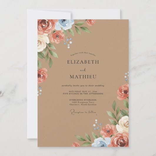 Invitation Mariage rustique charmant en terre cuite (Devant)