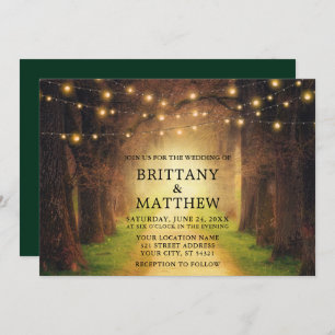 Invitation Mariage Rustique Chemin de la forêt Lumières Vert