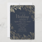 Invitation Mariage rustique chic feuilles argentées et bleues (Devant)