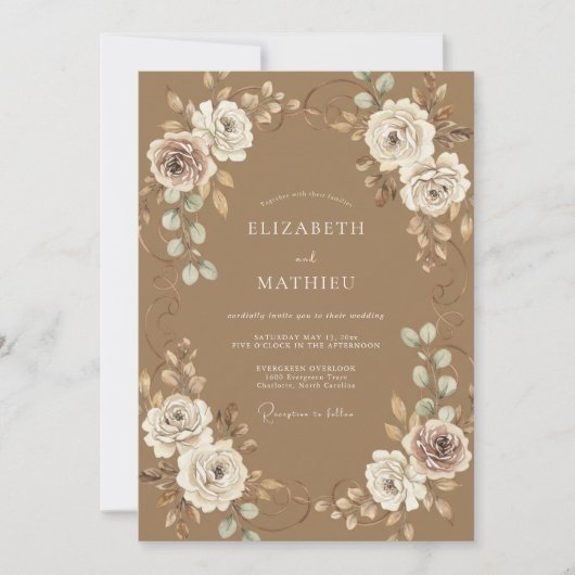 Invitation Mariage rustique chic Kaki (Devant)