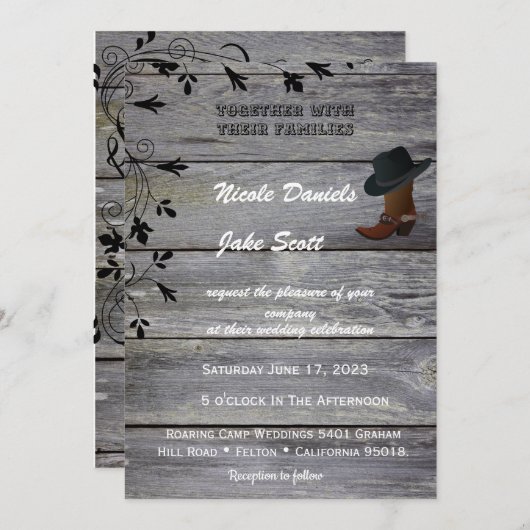 Invitation Mariage rustique classique avec chapeau noir et bo (Devant / Derrière)