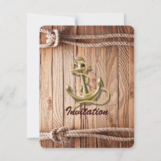 Invitation Mariage rustique côtier bois plage ancre nautique