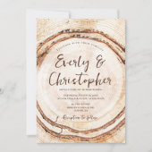 Invitation Mariage rustique coupe coupe tranche sur bois pers (Devant)