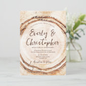 Invitation Mariage rustique coupe coupe tranche sur bois pers (Debout devant)