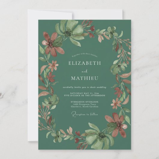 Invitation Mariage rustique dans la nature avec du vert lauri (Devant)
