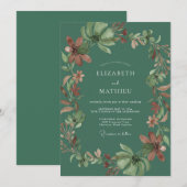 Invitation Mariage rustique dans la nature avec du vert lauri (Devant / Derrière)