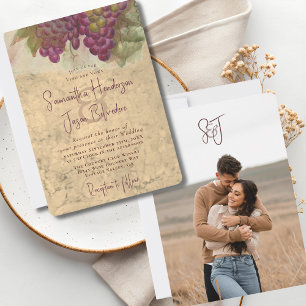 Invitation Mariage rustique dans le pays du vin, photo de cou