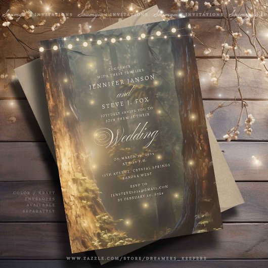 Invitation Mariage rustique dans une forêt enchantée à la cam