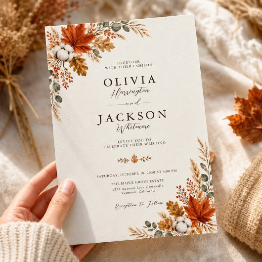 Invitation Mariage rustique d'automne à feuilles d'érable ora