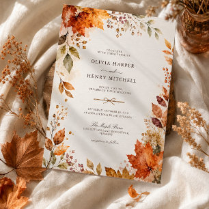 Invitation Mariage rustique d'automne à l'aquarelle avec feui