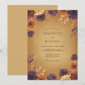 Invitation Mariage rustique d'automne au plum (Devant / Derrière)