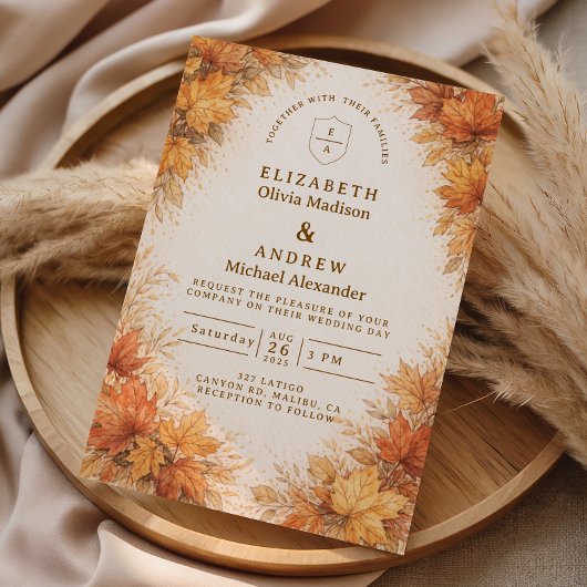 Invitation Mariage Rustique d'Automne aux Feuilles d'Érable