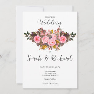 Invitation Mariage rustique d'automne aux roses roses blush