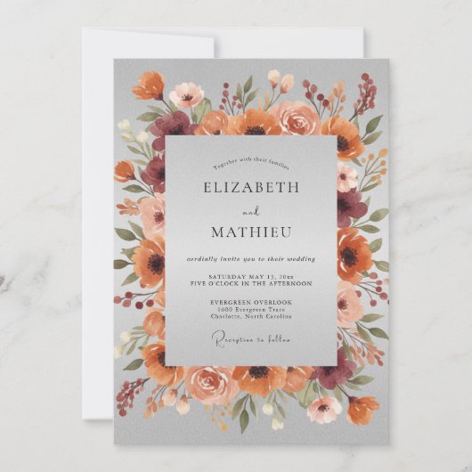 Invitation Mariage rustique d'automne aux tons orange brûlé (Devant)