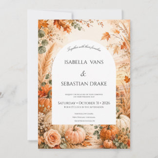 Invitation Mariage Rustique d'Automne avec Citrouilles & Flor
