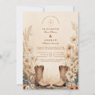 Invitation Mariage rustique de bottes de marguerite