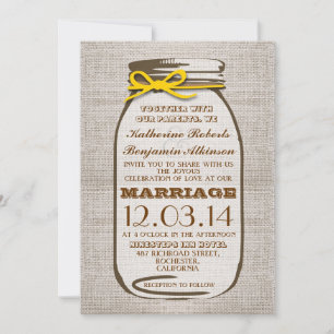 Invitation Mariage rustique de Burlap Mason Jar