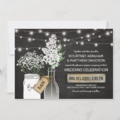 Invitation Mariage rustique de campagne tableau noir bois (Devant)