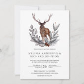 Invitation Mariage Rustique de Cerf de Forêt à l'Aquarelle (Devant)