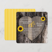 Invitation Mariage rustique de coeur et de tournesol d'écorce (Devant / Derrière)