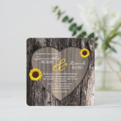 Invitation Mariage rustique de coeur et de tournesol d'écorce (Debout devant)