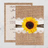 Invitation Mariage rustique de dentelle de tournesol de toile (Devant / Derrière)