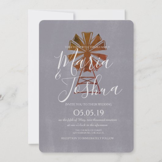 Invitation Mariage Rustique de Ferme Moulin à Vent en Pierre (Devant)